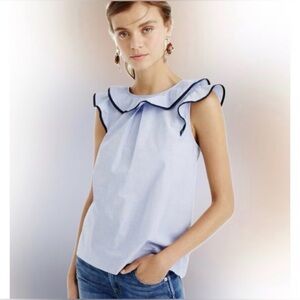 J. Crew Women’s Poplin Chambray Light Blue Ruffle Blouse Size:12